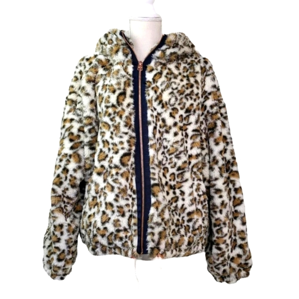 MOTO STYLE LUCKY BRAND FAUX FUR HOODED ZIP JACKET SMALL NWT